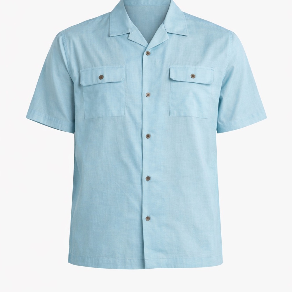 NWT Travis Mathew Windy Bay Hawaiian Button-Up Shirt Dusty Blue Size M